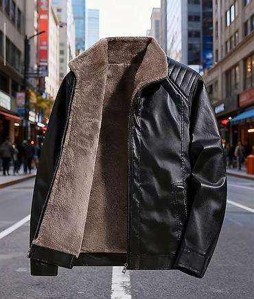 Məhsul: Kişi üçün süni dəri qış gödəkçəsi 2xl - Material: Parlaq qara