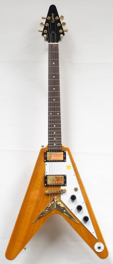 електро гитары: Электрогитара Epiphone 1958 Korina Flying V Цвет: Желтый Дека: красное