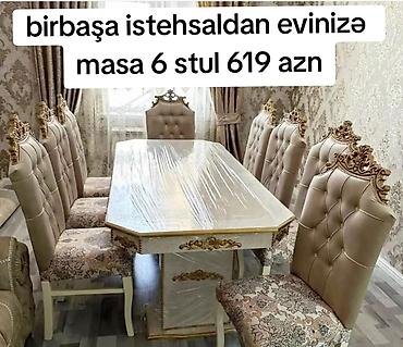 Klassik üslubda yemək otağı dəsti – masa və 6 stul. - Zərif oyma və