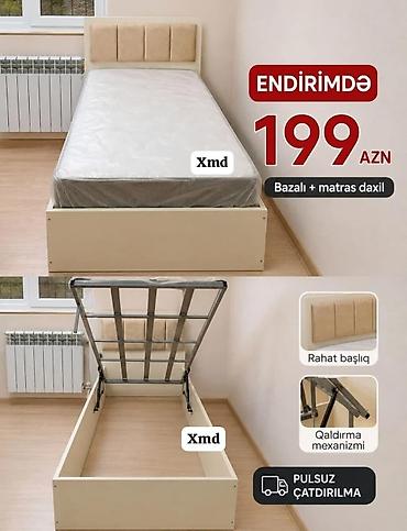 Tək nəfərlik çarpayı – baza və matras daxil. Xüsusiyyətlər: -