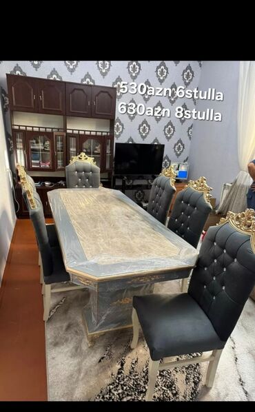Sifarişlə masa və oturacaq dəstləri: Dördbucaq masa, Qonaq otağı üçün, 6 nəfər, Açılmayan, Azərbaycan, Zəmanətli — 5