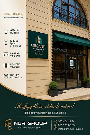 market reklamı: NUR GROUP – hər növ reklam işləri Xidmətlər: - Qabarıq (3D) hərflər — 2