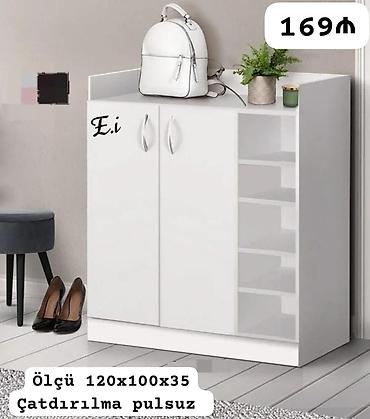 100: Ağ rəngli çoxfunksiyalı ayaqqabılıq/dolab - Ölçü: 120×100×35 sm - Sağ — 1
