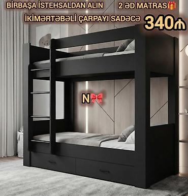 metal ikimərtəbəli carpayılar: İkimərtəbəli çarpayı – modern dizayn, mat qara rəng. - Komplektə 2 — 1