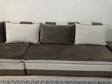 угловая кухонная мягкая мебель: Модульный диван, цвет - Коричневый, Б/у