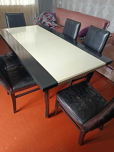 Qonaq otağı üçün, İşlənmiş, Açılan, Dördbucaq masa, 6 stul