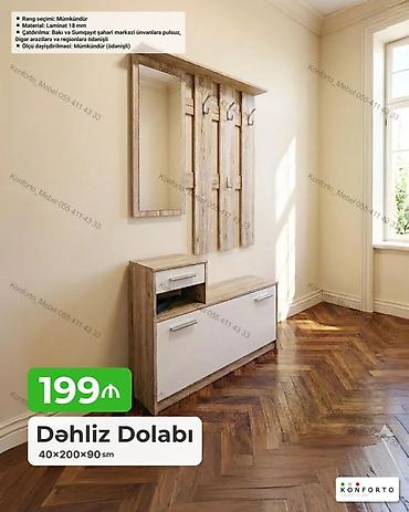 divar skafi: Dəhliz Dolabı – 40×200×90 sm - Material: 18 mm laminat - Rəng seçimi — 1