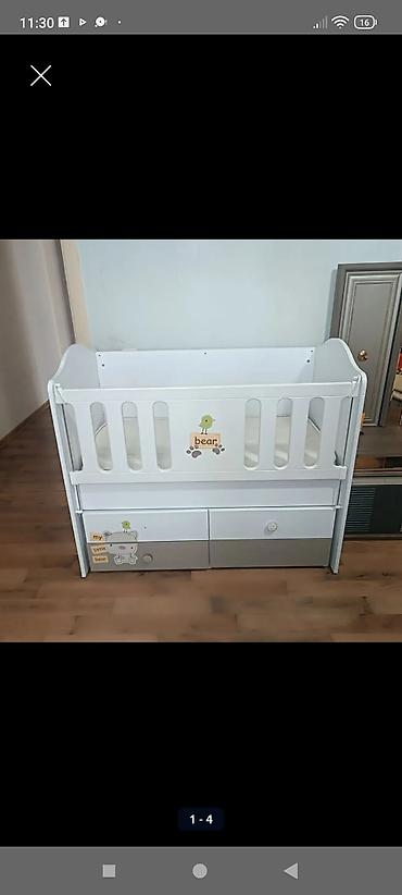 Uşaq beşiyi – “Little Bear” dizaynlı, ağ rəngdə - Material: möhkəm
