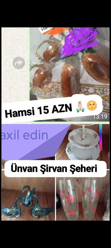 karaca qablar: Məişət və dekor əşyaları dəsti. - Şüşə və keramikadan dekorativ