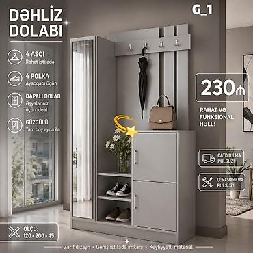 cetir zontik: Dəhliz dolabı – G_1 model - Ölçü: 120 × 200 × 45 sm - Rəng: boz — 1