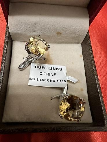gumuş 925: Kişi manjeti üçün qol düymələri – sitrin qaşlı - Material: 925 əyarlı — 2