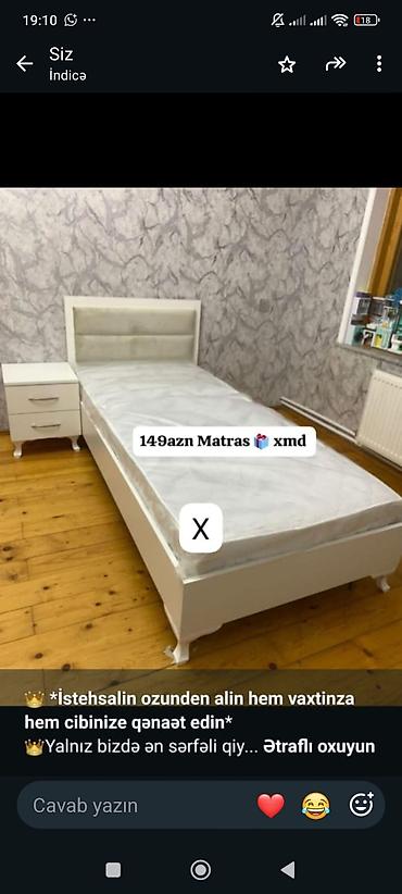 matras altı: Məhsul: Tək nəfərlik çarpayı və matras - Rəng: ağ - Dizayn: yumşaq — 1