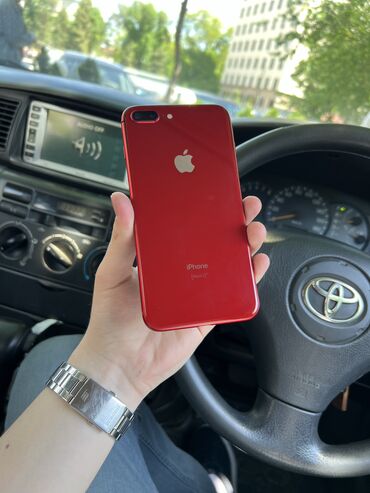 телефон iphone: IPhone 8 Plus, Б/у, 64 ГБ, Красный, Защитное стекло, Чехол, 100 %