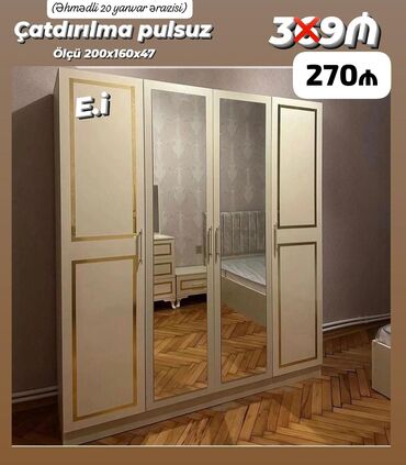 Çarpayılar: Açılan, 4 qapılı Düz dolab, Qarderob, paltar dolabı