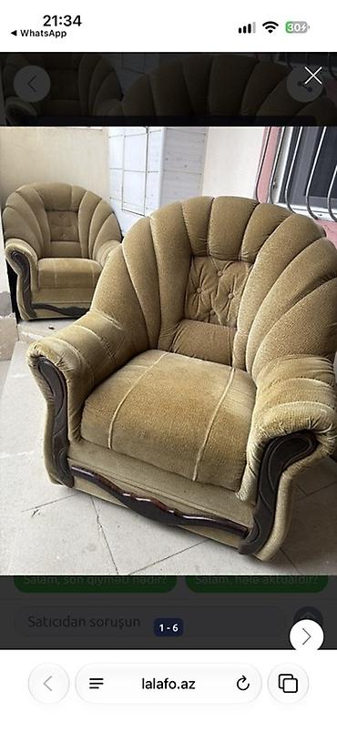2 ədəd yumşaq kreslo dəsti - Rəng: açıq zeytun/boz-yaşıl ton -