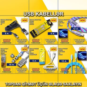 Mobil telefonlar üçün aksesuarlar: USB Kabellər 🚚Metrolara və ünvana çatdırılma var, ❗ÖDƏNİŞLİDİR❗