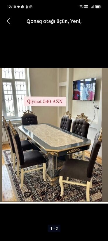 Masa və oturacaq dəstləri: Qonaq otağı üçün, Yeni, Açılmayan, Dördbucaq masa, 6 stul — 2