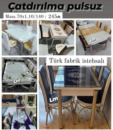 Beşiklər: Mətbəx masa ( üstü şüşə) + 4 stull dəst‼ Qiymət : *245 ₼* Masa ölçü