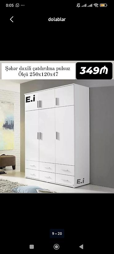 Ağ rəngli, çoxfunksiyalı paltar dolabı - Ölçü: 250 x 120 x 47 sm