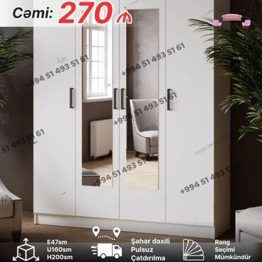 прихожая мебель: Yeni, Açılan, 4 qapılı Düz dolab, Qarderob, paltar dolabı, Azərbaycan