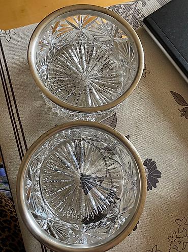 Qab-qacaq və mətbəx ləvazimatları: Vintage meyvə qabı, konfet üçün və salat üçün büllur, metal, almaz — 2