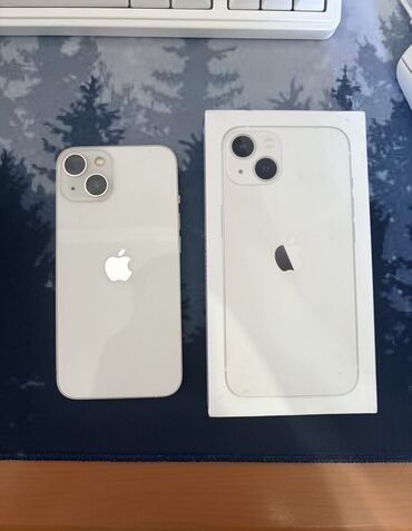 правое ухо айрподс: IPhone 13, Б/у, 128 ГБ, Белый, Защитное стекло, Чехол, Коробка, 78 %