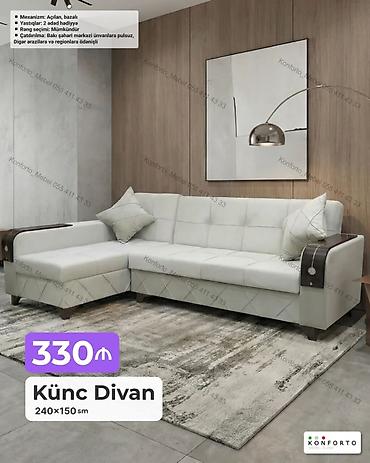 Mebel: Künc divan – 240×150 sm - Mexanizm: açılan, bazalı (yataq funksiyası — 1