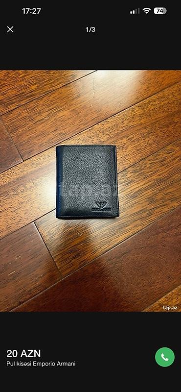 armani canta: Emporio Armani kişi pul kisəsi – qara rəng - Material: xətkeşli — 1