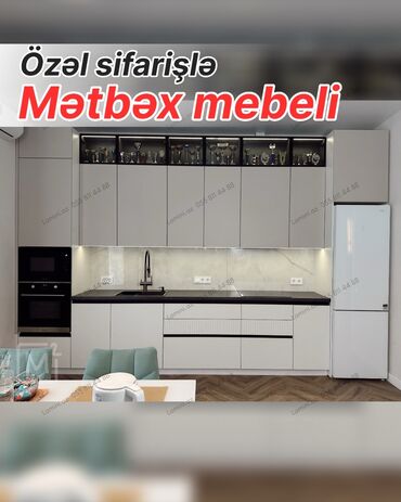 metbex ucun divanlar: Özəl sifarişlə mətbəx mebeli - Minimalist, müasir dizayn: açıq boz