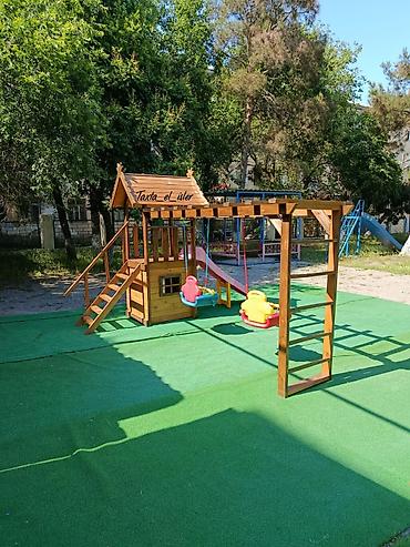 usaqlar ucun: Uşaq oyun kompleksi – taxta evcik və əyləncə modulları - Material — 4