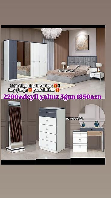 Yataq otağı dəsti Tərkibi: - 2.60 m ölçüdə böyük qapılı şkaf