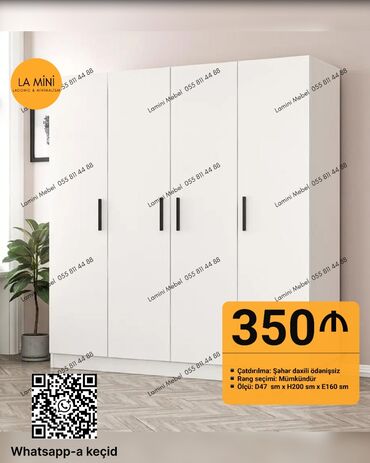 Divanlar: Açılan, 4 qapılı Düz dolab, Qarderob, paltar dolabı