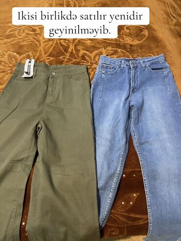 женские белые джинсы: 2 ədəd qadın şalvar dəsti – birlikdə satılır. - Ölçü: M (hər ikisi) -