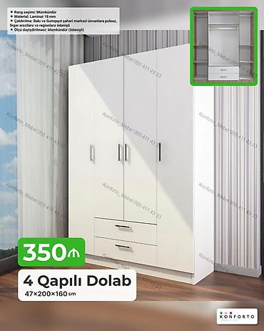 Dolablar: 4 qapılı dolab – 47×200×160 sm - Material: 18 mm laminat - Rəng — 1