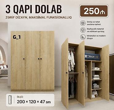 dolab modelləri: 3 qapılı dolab – zərif dizayn, maksimal funksionallıq • Ölçü: 200 × — 1