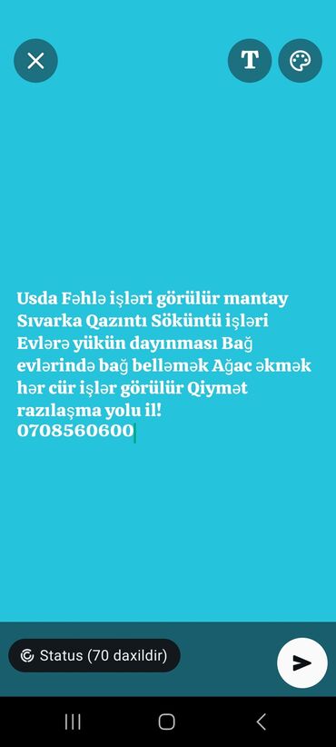 evdə paketləmə isi: Salam hər cür usda fəhlə işləri sıvarka mantay işləri görülür evlər