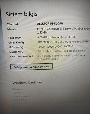 core i3: Casper noutbuk - Prosessor: Intel Core i5 (etiketdə göstərilir) - — 5