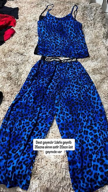 Şəxsi əşyalar: Məhsul: Mavi-qaranlıq leopard naxışlı ev dəsti + bandanalar - Dəst: 3 — 1