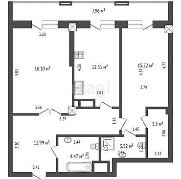 один штук: 2 комнаты, 86 м², Элитка, 11 этаж, ПСО (под самоотделку) — 6