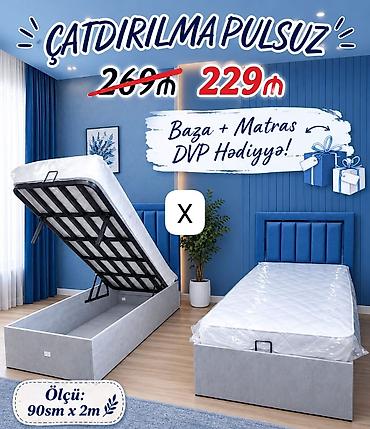 Baza + Matras (DVP hədiyyə) - Ölçü: 90 sm x 2 m - Qaldırılan