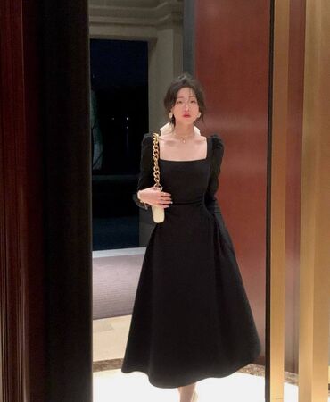черное платье с кружевом внизу: Вечернее платье, Длинная модель, С рукавами, M (EU 38)