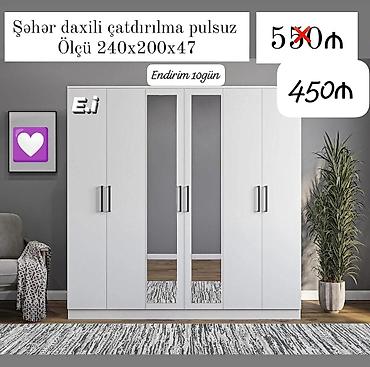 2 qapili dolablar: - Ağ rəngdə 4 qapılı şkaf - Orta hissədə 2 ədəd güzgülü qapı - Sadə — 1