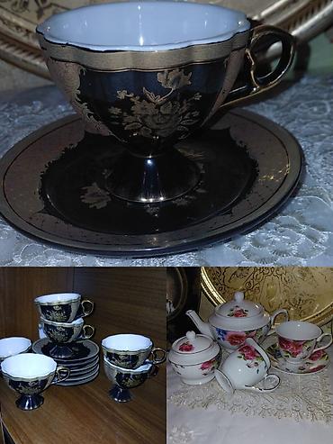 Üst geyimi: Porselen çay fincanı dəsti - Klassik dizayn: tünd lacivərd-qara — 2