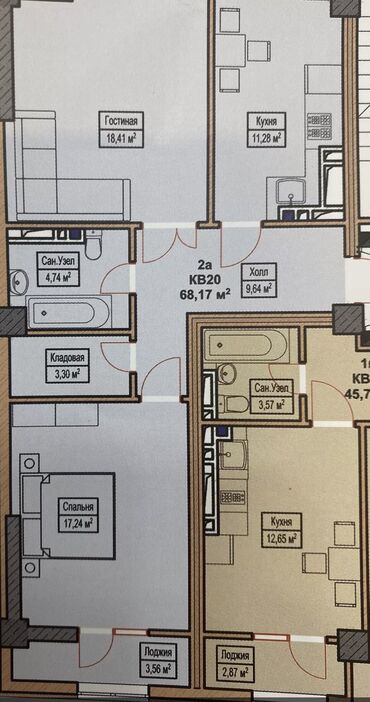 сдаю квартиру с подселением: 2 комнаты, 68 м², Элитка, 3 этаж, ПСО (под самоотделку)