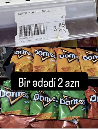 Doritos cipsisi satılır biri 2 manatdan Marketlərdə 3.90 azn olandandı