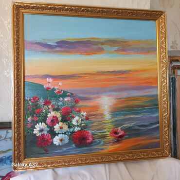 Şəkillər, tablolar: Meşə fonunda çay kənarında yerləşən kənd evinin təsvir olunduğu rəsm — 20