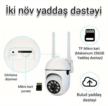 Videomüşahidə: WİFİ KAMERA - 360 Dərəcə Hərəkətli - 256gb mikro kart dəstəyi - Bulud