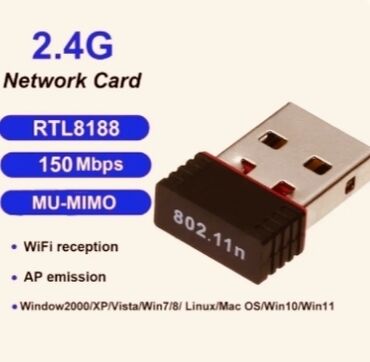 Modemlər və şəbəkə avadanlıqları: Mini USB WIFI 6 Dongle Ağ Kartı 2.4 GHz WiFi Lan Adaptörü Sürücüsü