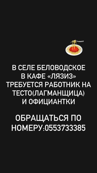 посудамойщица аламедин 1: Талап кылынат Официант Тажрыйбасы бир жылдан аз, Төлөм Күнүмдүк