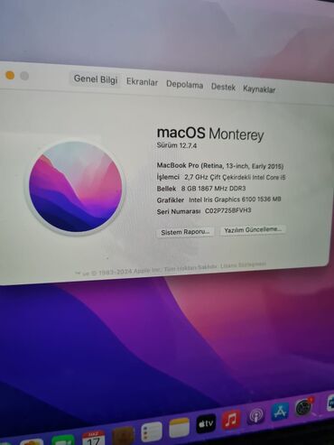 core i5: İşlənmiş Apple MacBook, 13.1 ", Intel Core i5, 128 GB